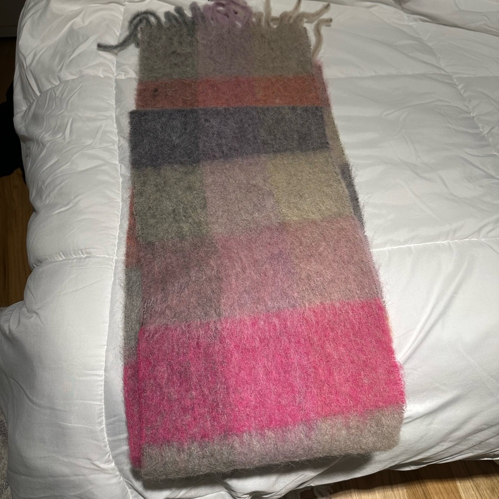 Acne Studios Multicolor Plaid Wool Scarf - Pink, Gray, Green, Brown - Picture 3 of 4